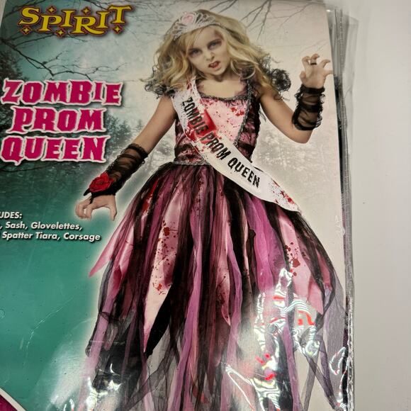 Spirit Halloween Zombie Prom Queen Girls Costume Large 10-12 Set Different Tiara - Picture 2 of 5